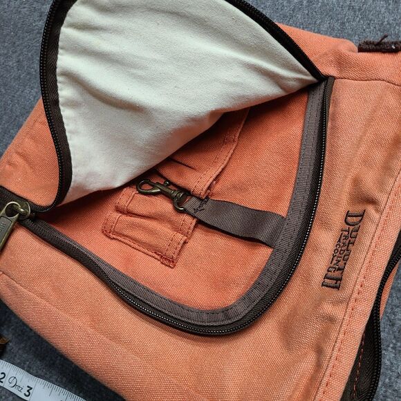 Duluth Trading Co Crossbody Messenger Bag Canvas Orange Zip Pockets Shoulder - Picture 7 of 10